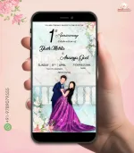 couple pose for 1st anniversary invite