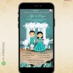 W1490 Cartoon Beach Themed Wedding Invite