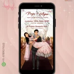 W1072 Caricature Carry The Bride Themed Wedding Invite