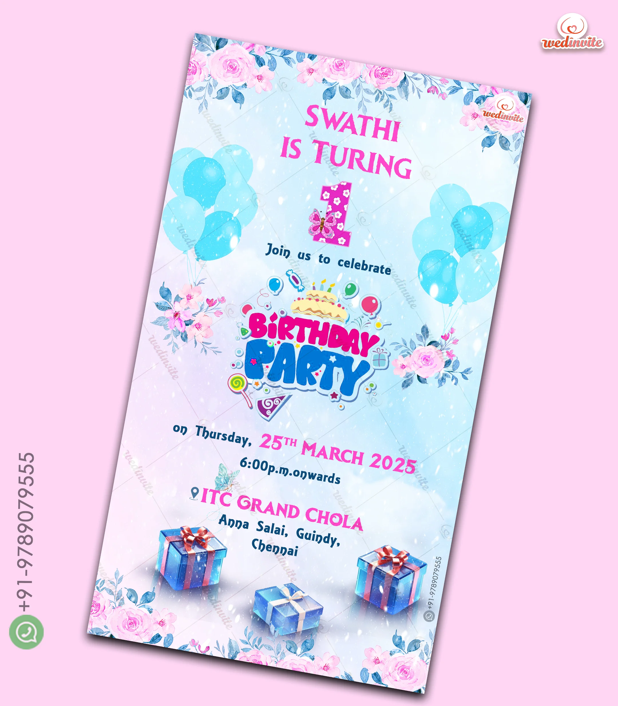 Birthday Invite 12 W4830 1st Birthday Invite - Image 1