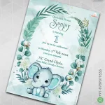 W8680 Elephant Theme Birthday Invite