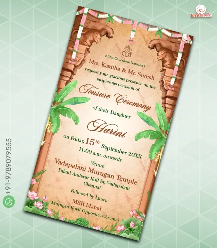 W9516 Traditional Theme Tonsure Ceremony Card