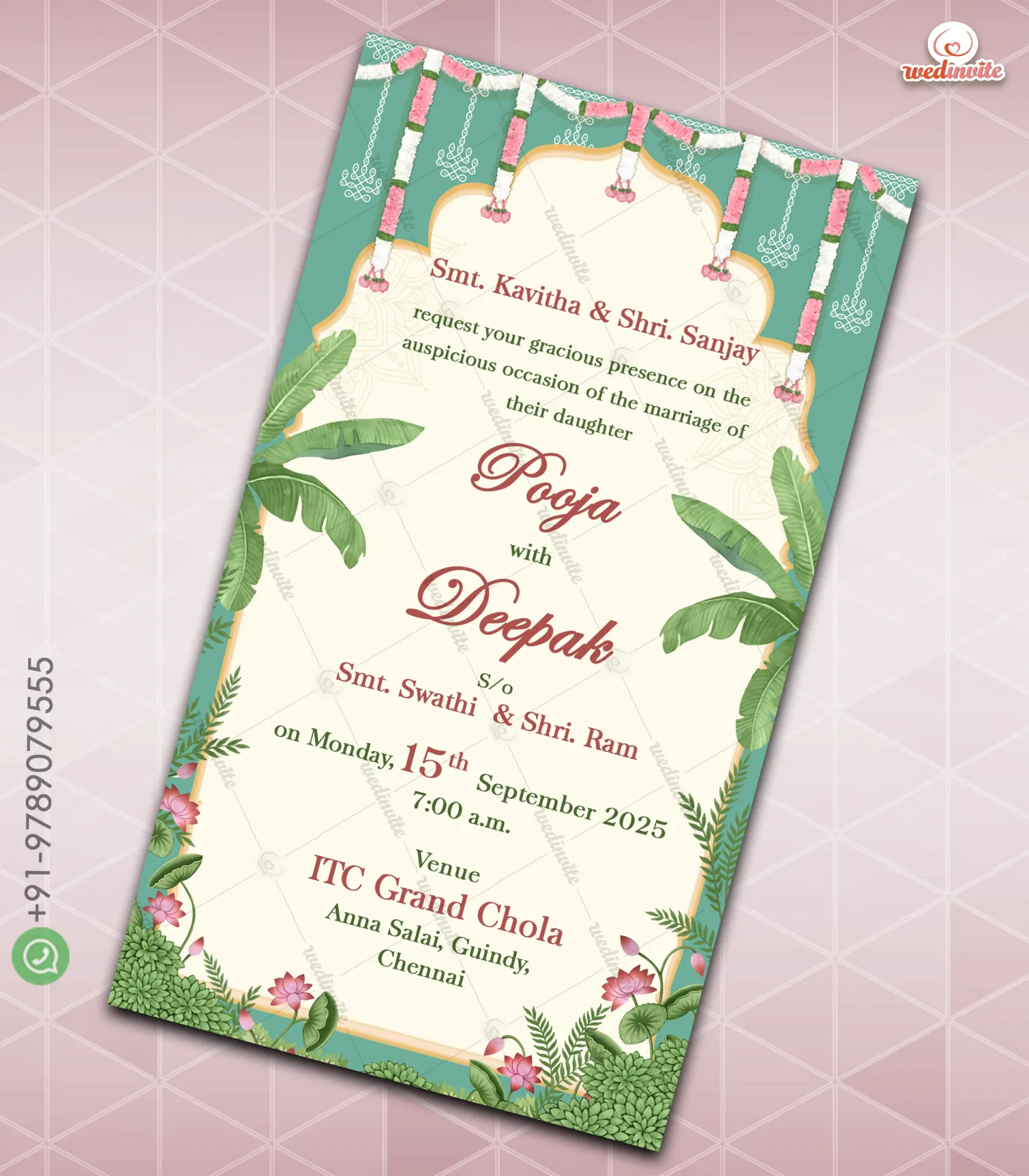 Pooja Deepak Traditional Wedding Invite W9519 Traditional Wedding Invitation - Image 1