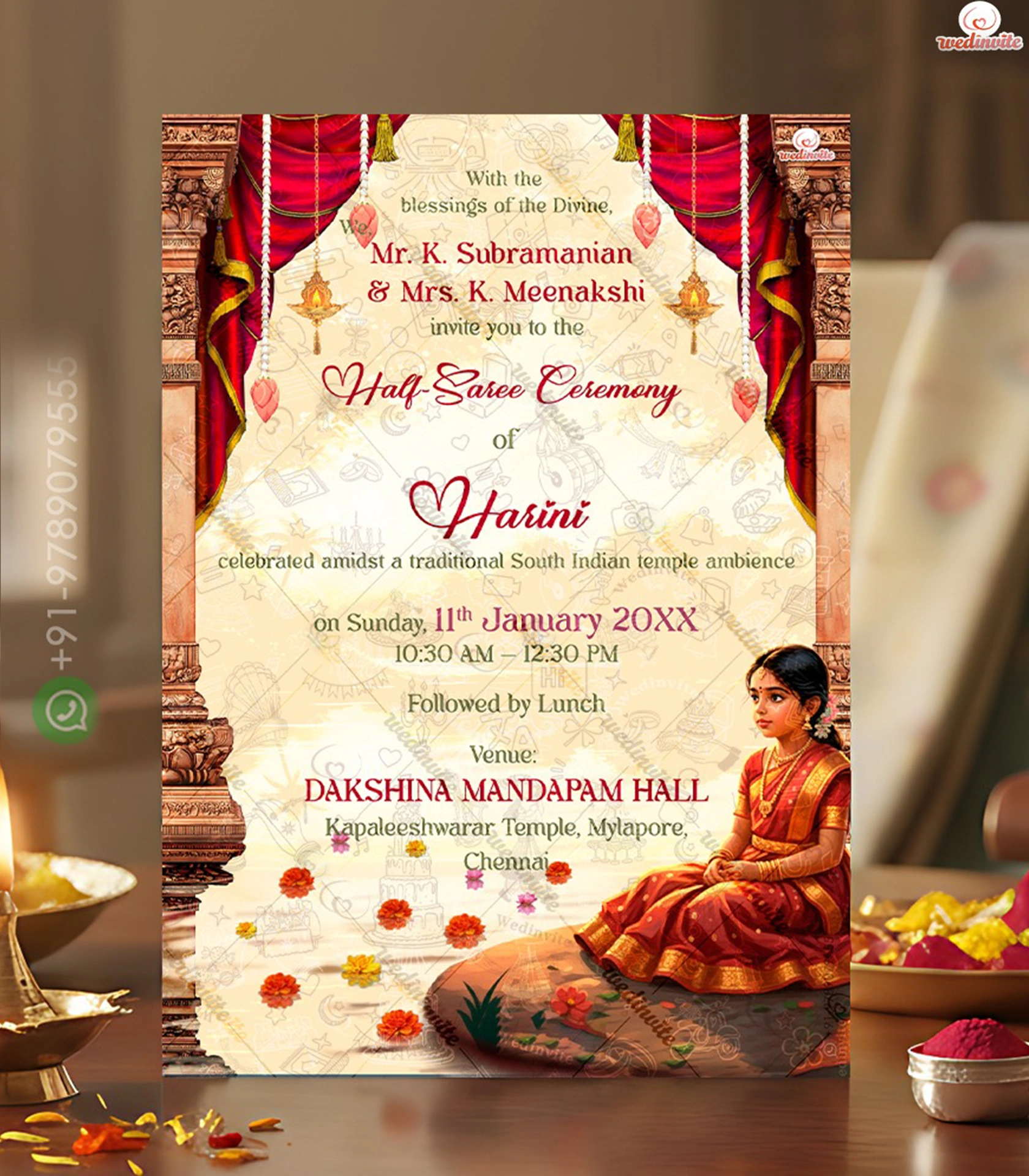 Harini_Half-Saree_Invite_Template_2 W8255 South Indian Puberty Invitation - Image 1