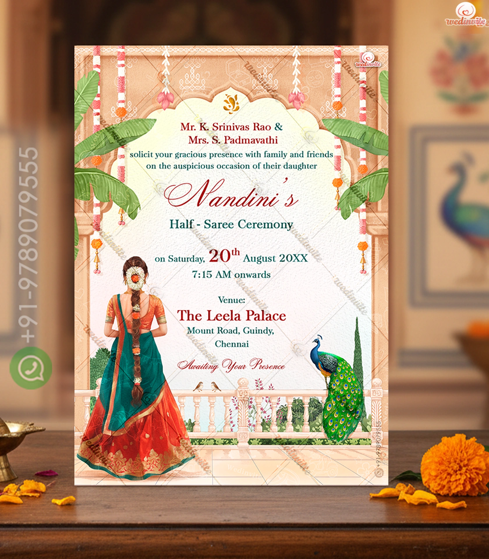 Nandini_Half-Saree_Invite_Template_6 W8285 Elegant Half - Saree Invitation - Image 1